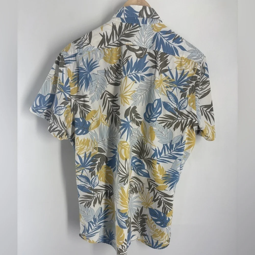 Express Hawaiian Shirt Mens Button Front Yellow /Blue - Large - Picture 4 of 7